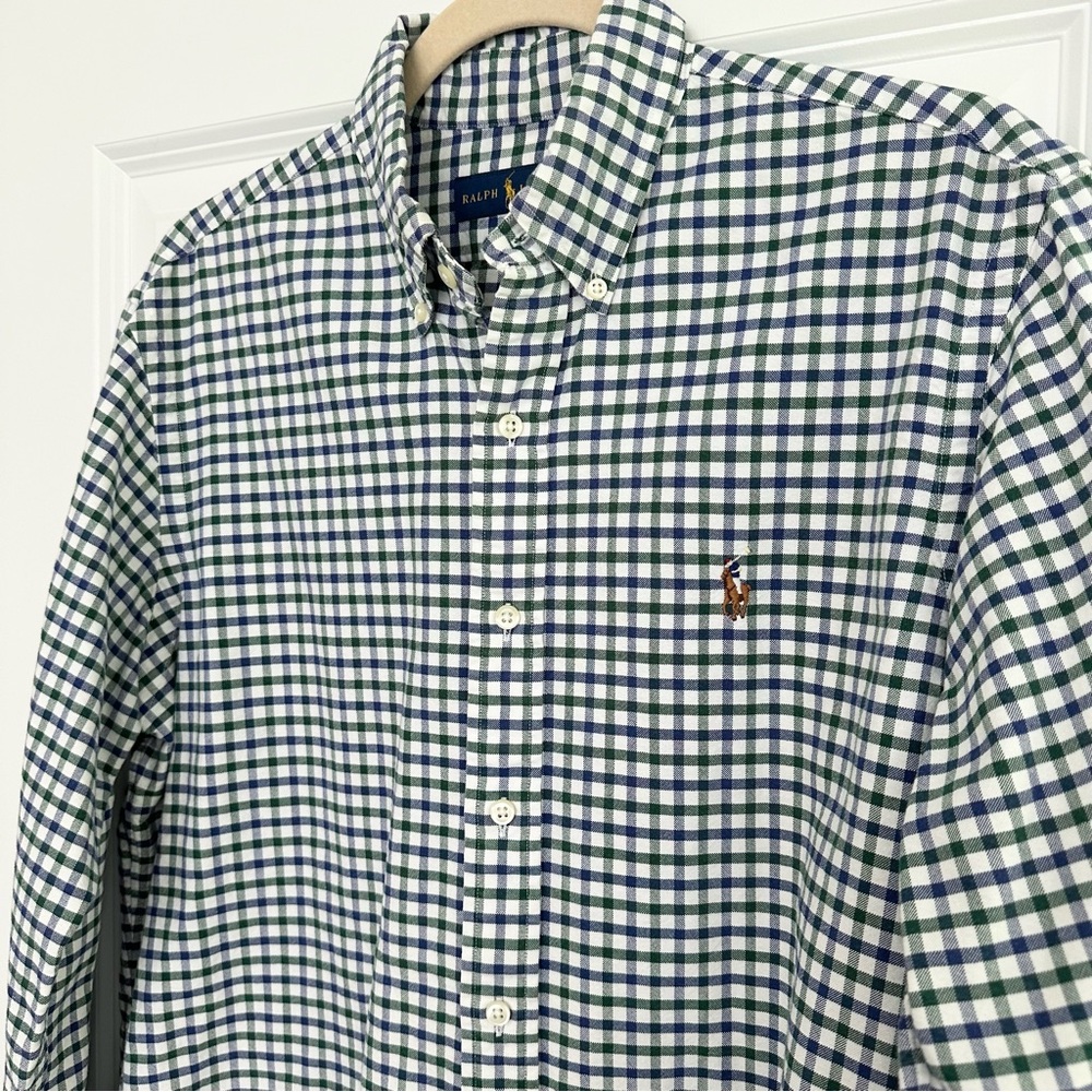 Ralph Lauren Blue, Green & White Checkered Oxford Shirt- Polo Button Down - Picture 6 of 17